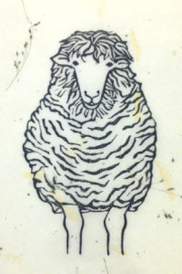 sheep linocut proof